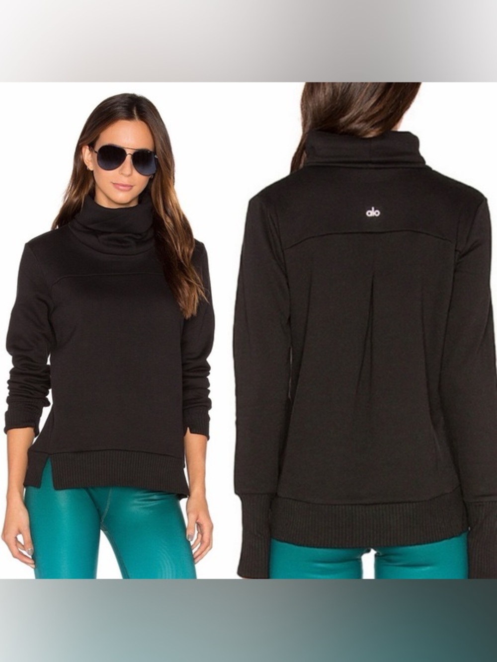 Alo Yoga Black Funnel Neck Pullover Sweatshirt